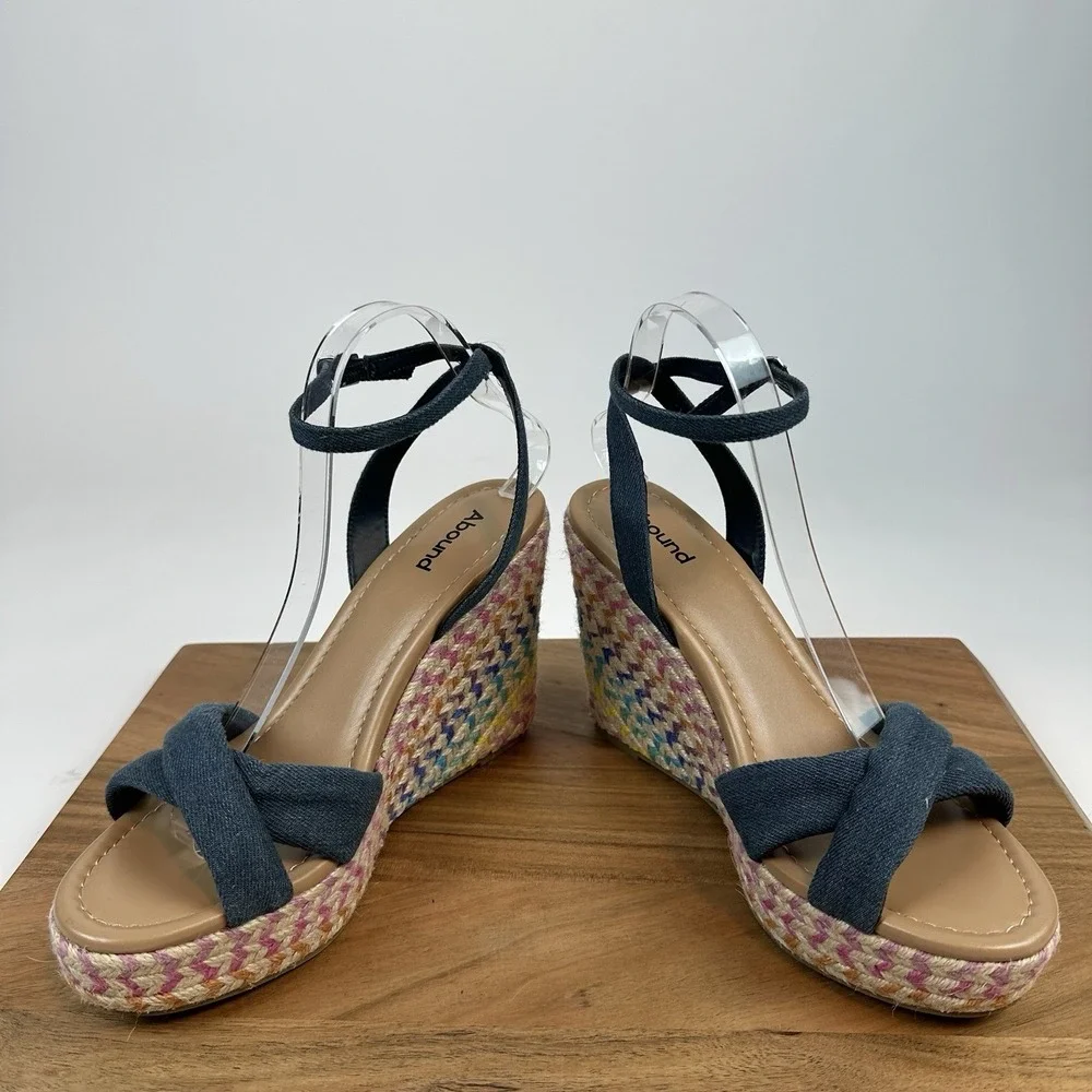 New Womens Abound Sukie Blue Denim Platform‎ Espadrille Wedge Sandals Size 9 M